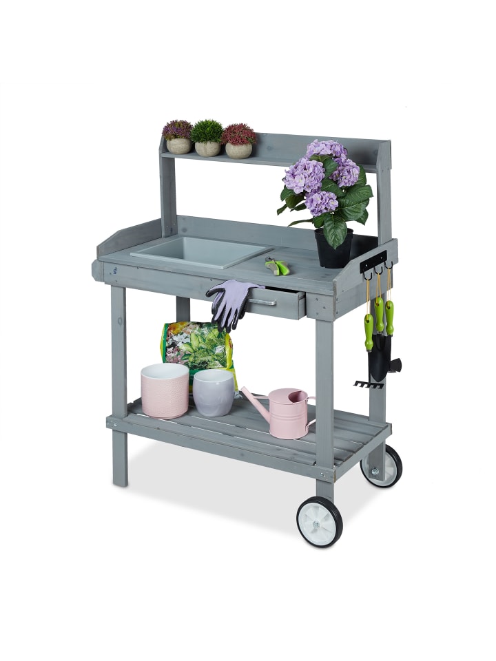 relaxdays Pflanztisch in Grau - (B)97 x (H)120 x (T)49 cm günstig kaufen onesize