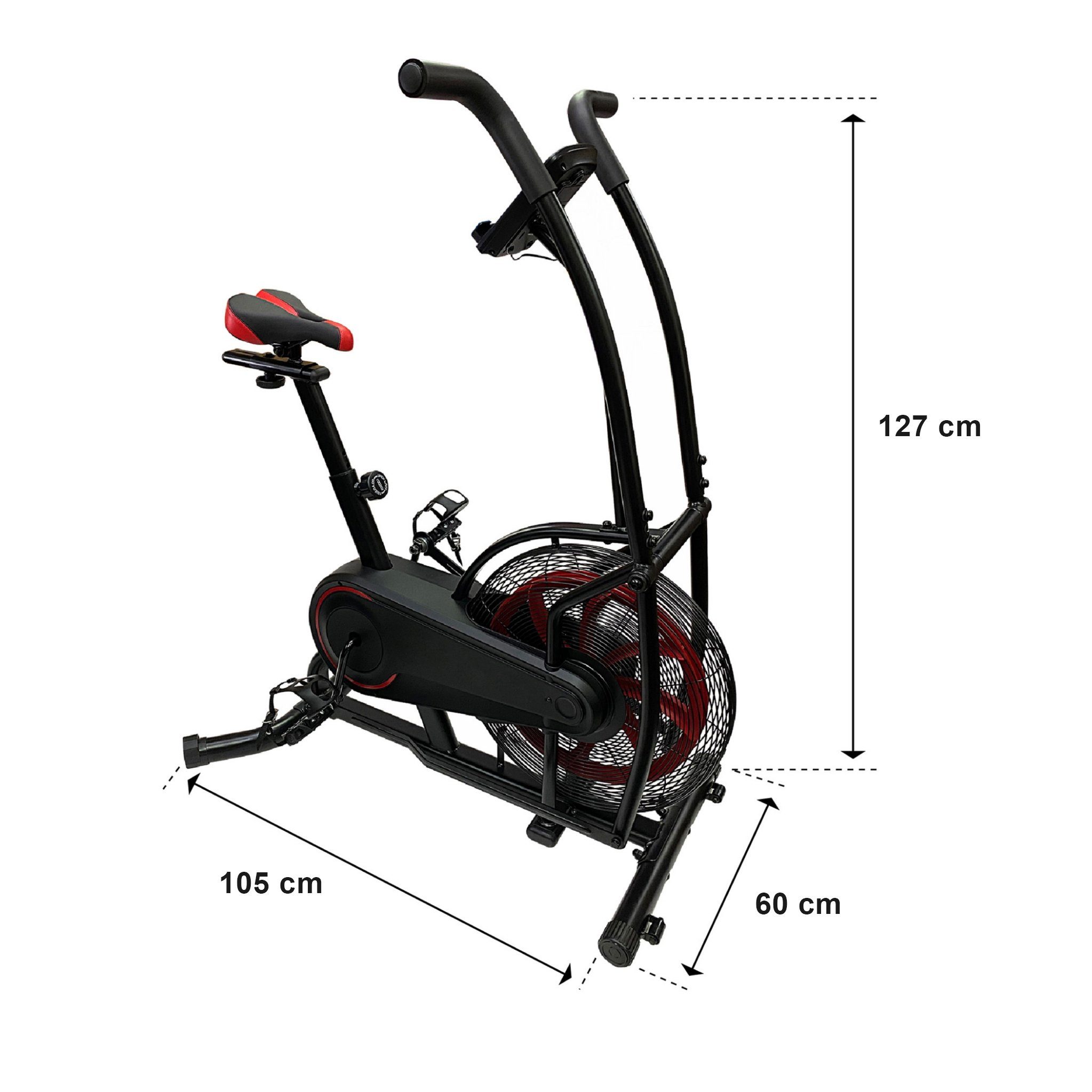 Zoomyo Heimtrainer Air Bike, Heimtrainer/Fitnessbike mit Windrad, Fan Bike, Air Bike Mounting Size: L x W x H approx. 116 x 59 x 126 cm