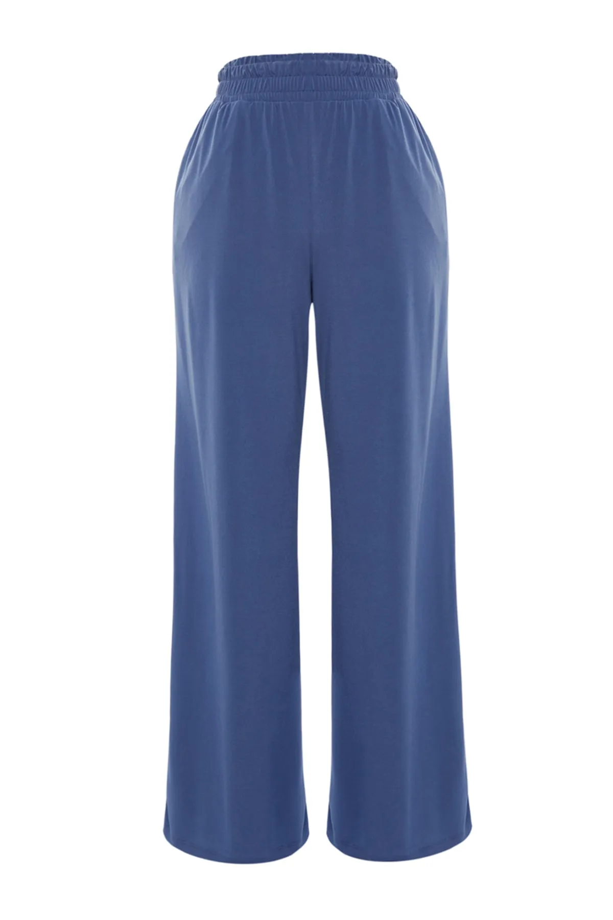 Trendyol Collection  Indigofarbene, dehnbare Strickhose mit weitem Bein und hoher Taille TWOSS23PL00129