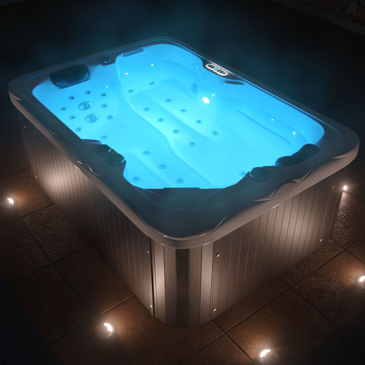 TroniTechnik Outdoor Whirlpool LEVANZO inkl. Heizung, Hydromassage, Farblicht, 190x135cm 450 Liter