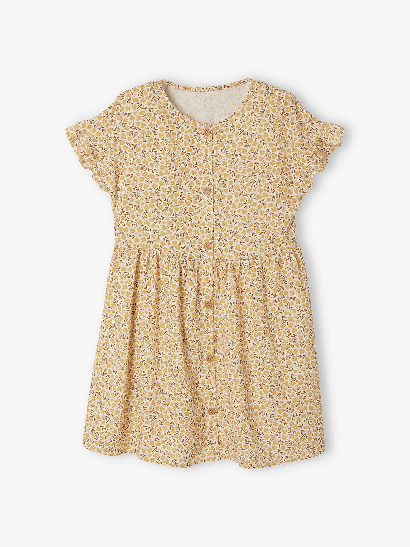 Robe boutonnée à fleurs fille bleu azur