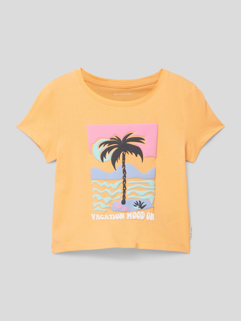T-Shirt mit Motiv-Detail in orange