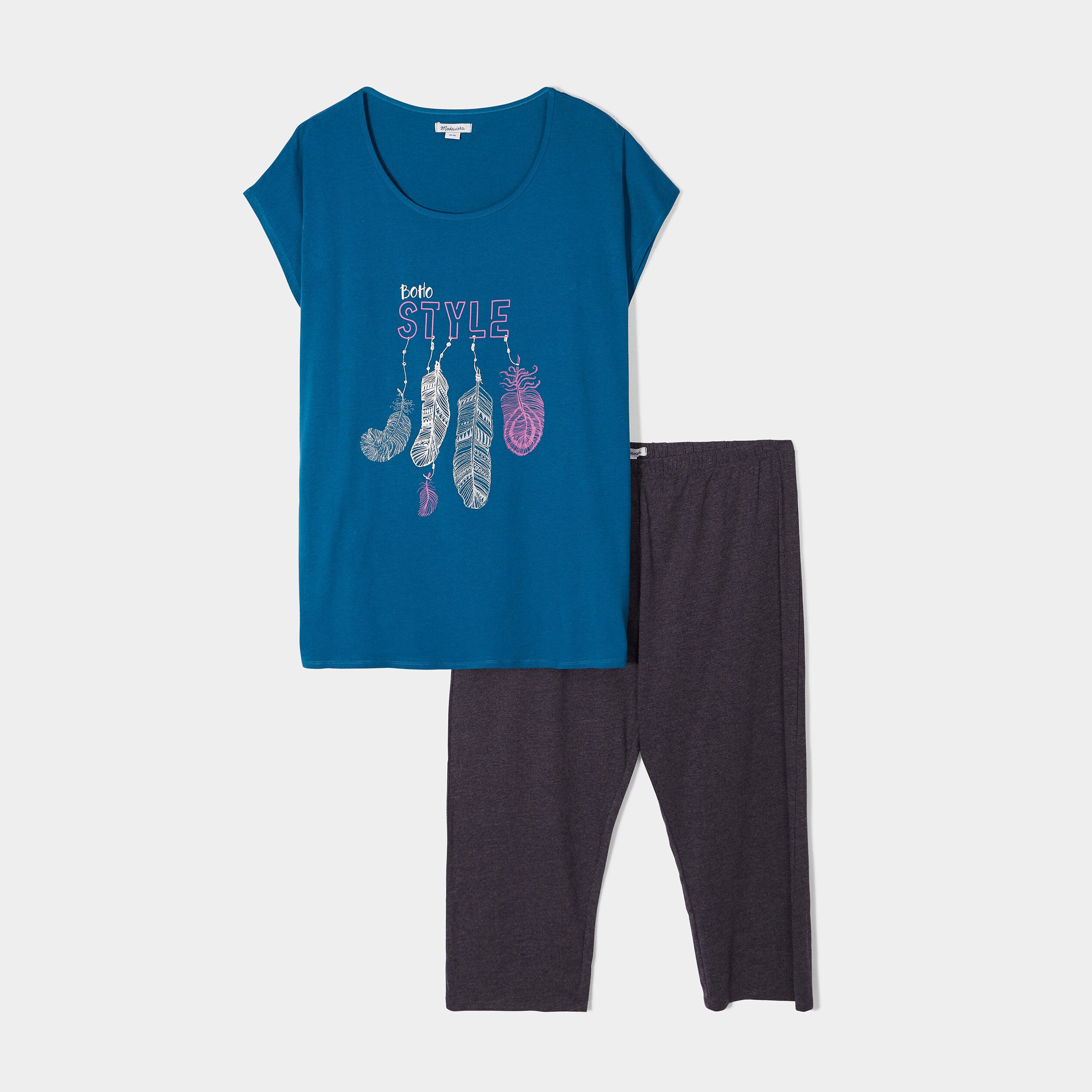 Ensemble pyjama corsaire Modavista bleu canard femme grande taille | La Halle