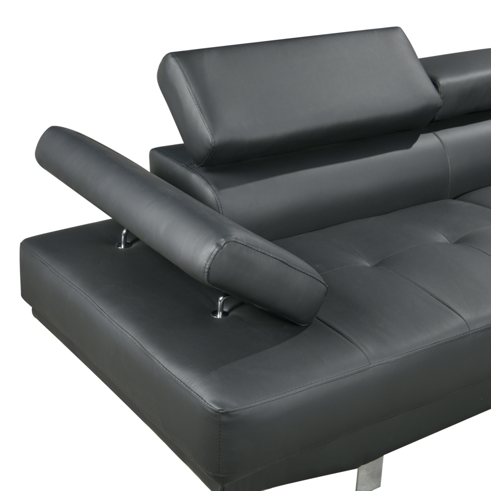 Happy Home Happy Home Ecksofa mit verstellbare Kopf- und Arm-Funktionen HSP108-DGR dunkelgrau Lederoptik