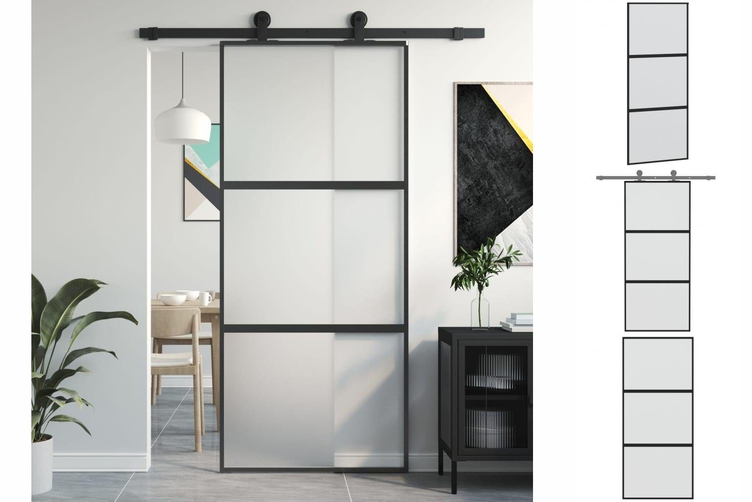 vidaXL Zimmertür Schiebetür Zimmertür Innentür Glas Schwarz 90x205 cm Hartglas und Alum