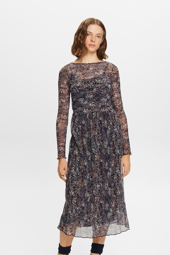Plissiertes Mesh-Kleid mit Muster
