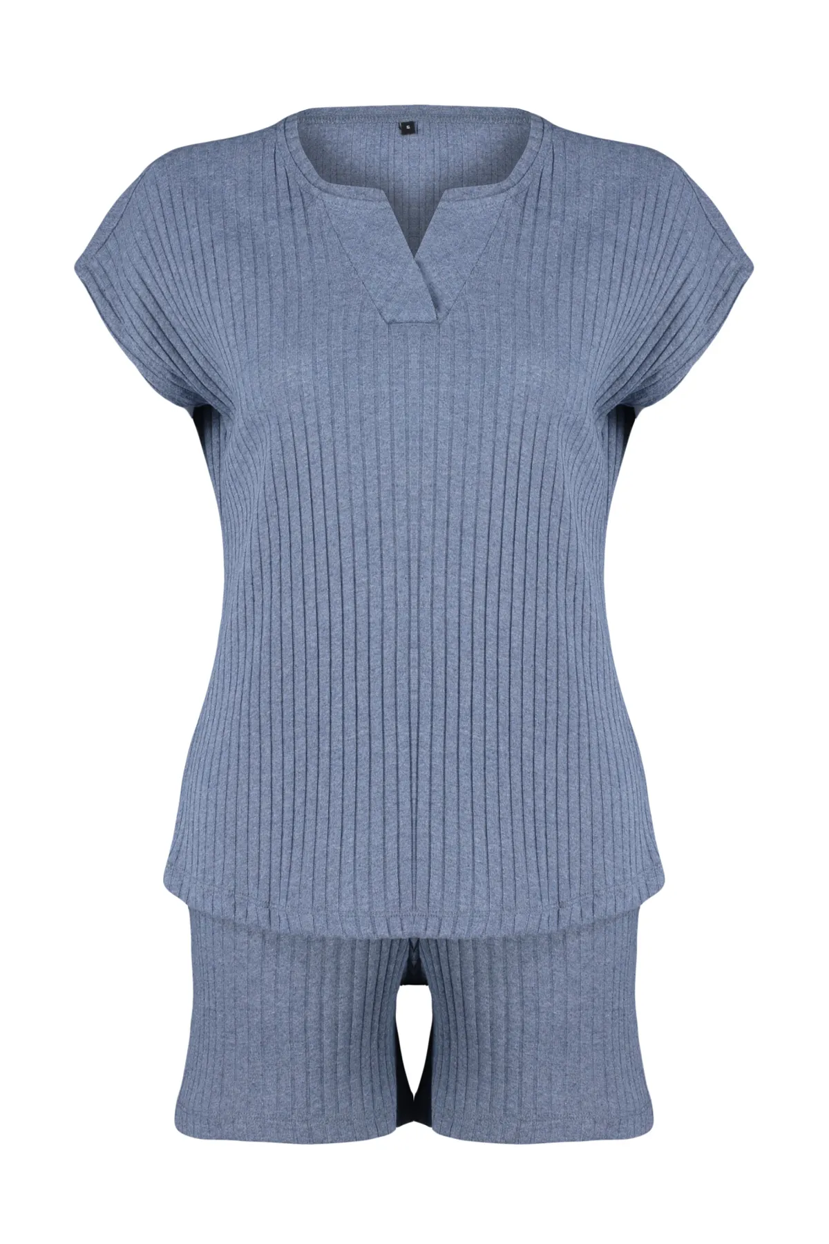 Trendyol Collection  Blaues Pyjama-Set aus Baumwollkordelstrick THMSS24PT00275