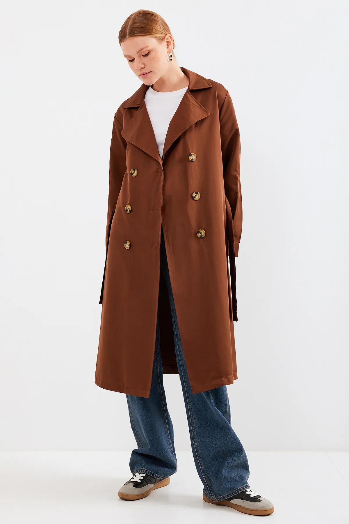 Bigdart  5853 Zweireihiger Trenchcoat mit Kragen – Braun