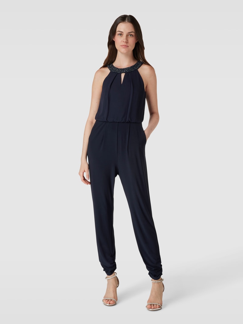 Jumpsuit mit Neckholder in marineblau meliert