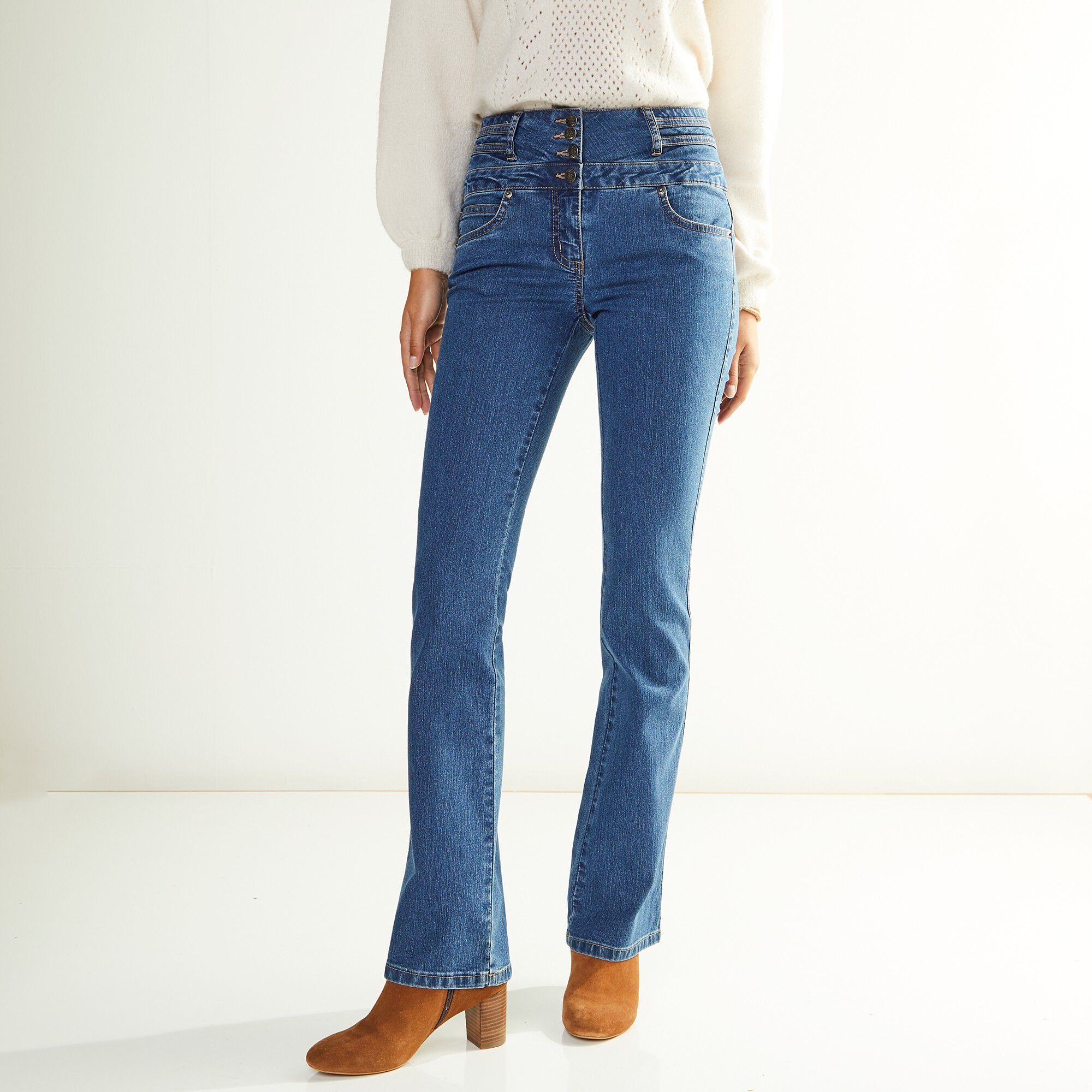Jean coupe bootcut taille haute stretch