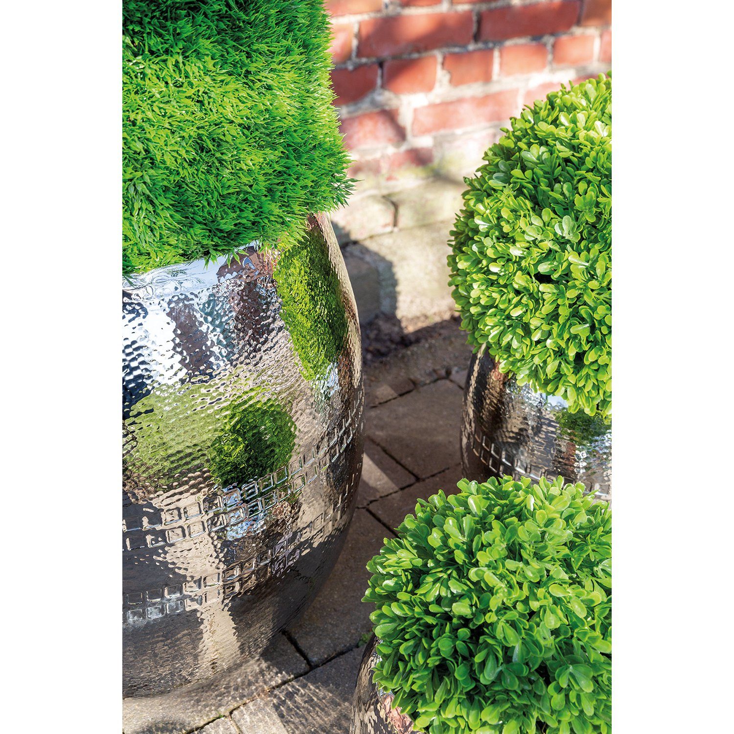 Fink Übertopf Übertopf CARUS - silberfarben - Edelstahl - H.23,5cm x Ø 25cm, Outdoorgeeignet - Gehämmerte Oberfläche - nicht frostsicher