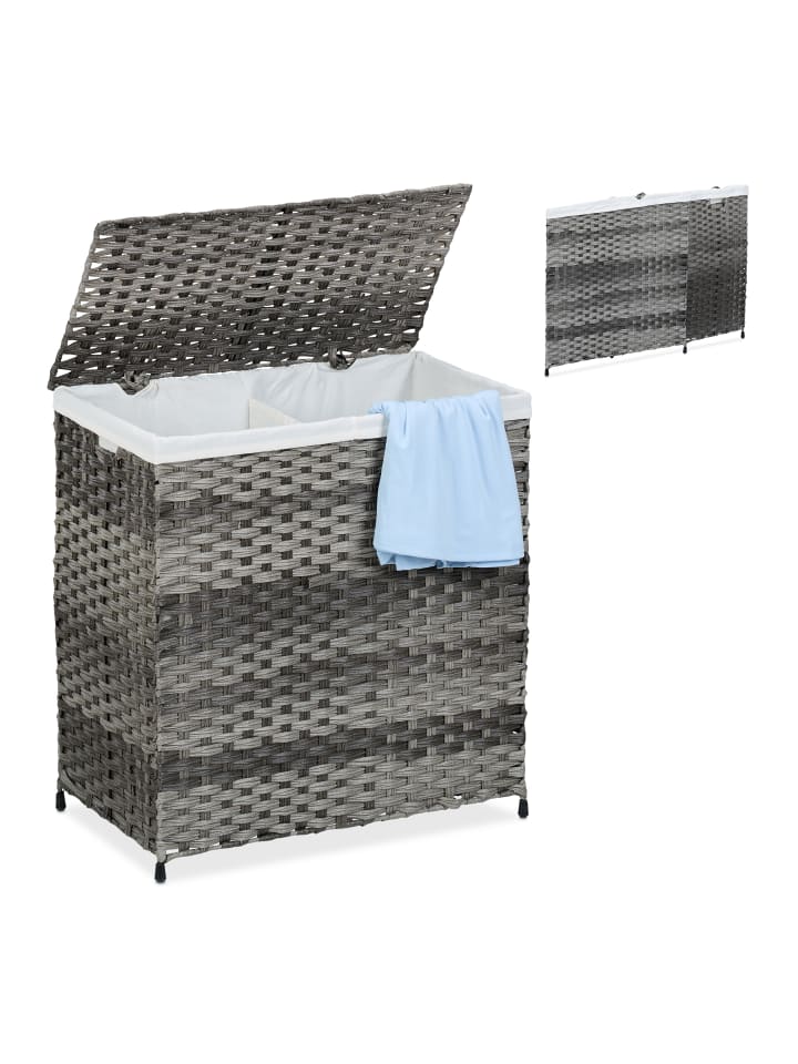 relaxdays Wäschekorb in Grau/ Beige - (B)58 x (H)60 x (T)34 cm günstig kaufen onesize