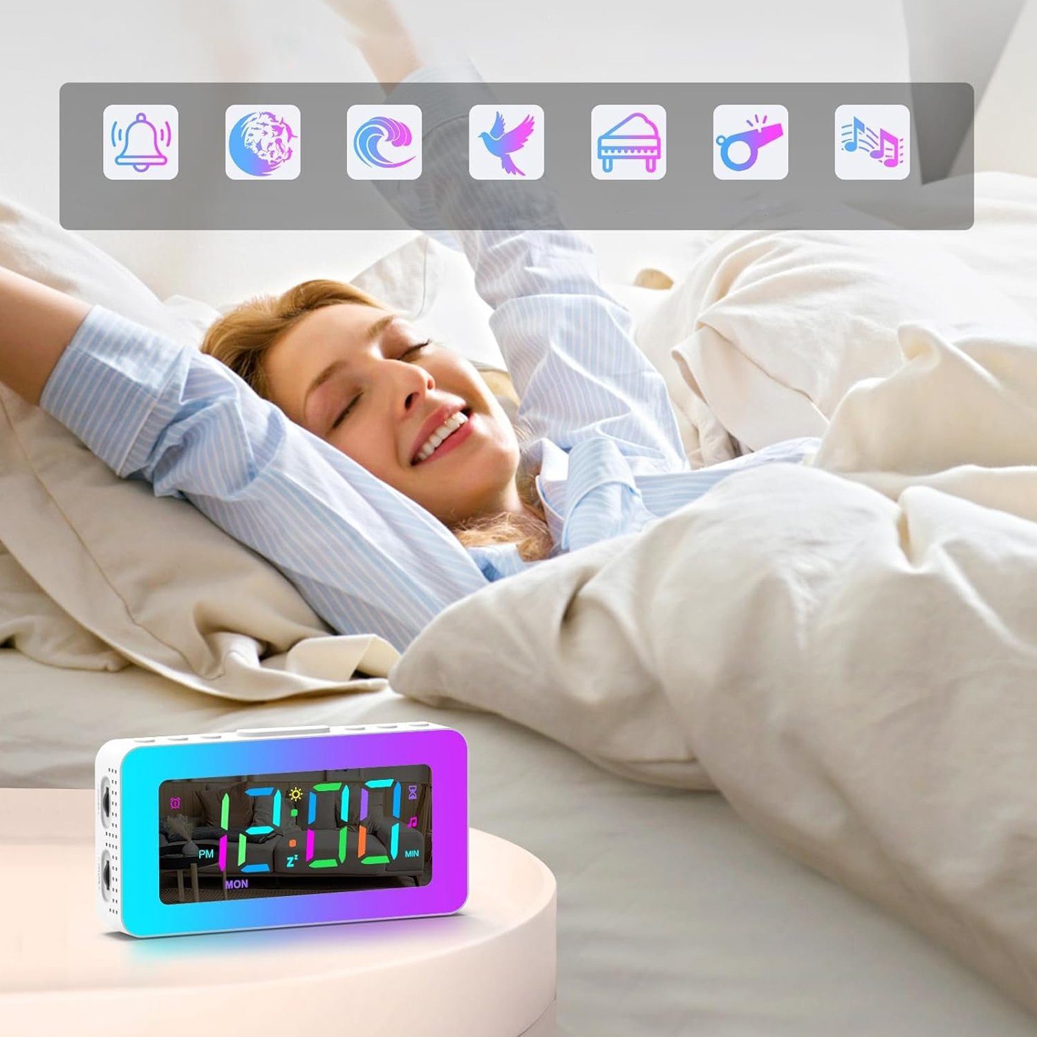 Bedee Wecker Wecker digital mit 2 Wecker Laut für Tiefschläfer mit Licht,Timer Nachttischwecker mit Großer LED Anzeige,dimmbare Helligkeit