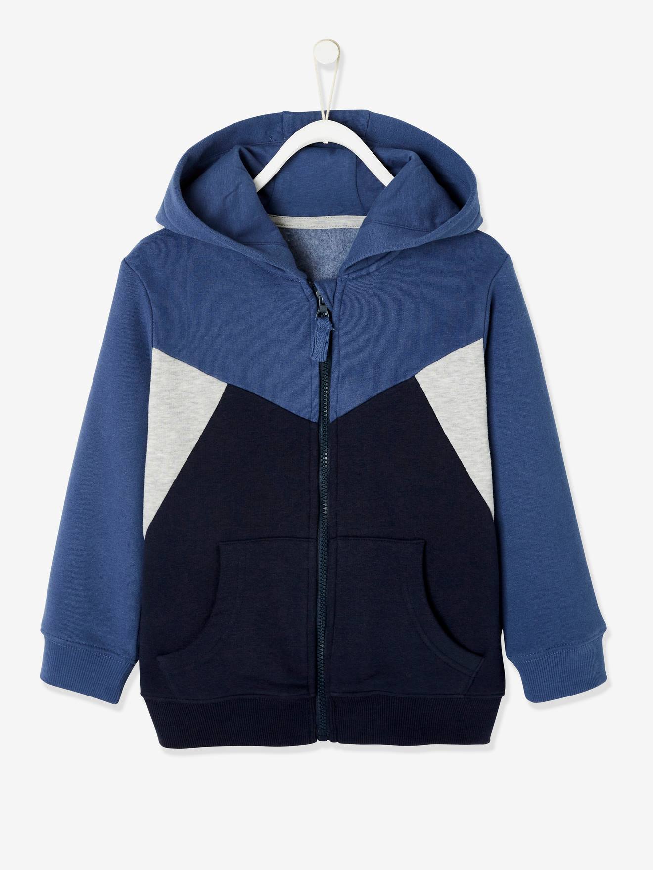 Sweat color-block zippé garçon motif au dos rouge