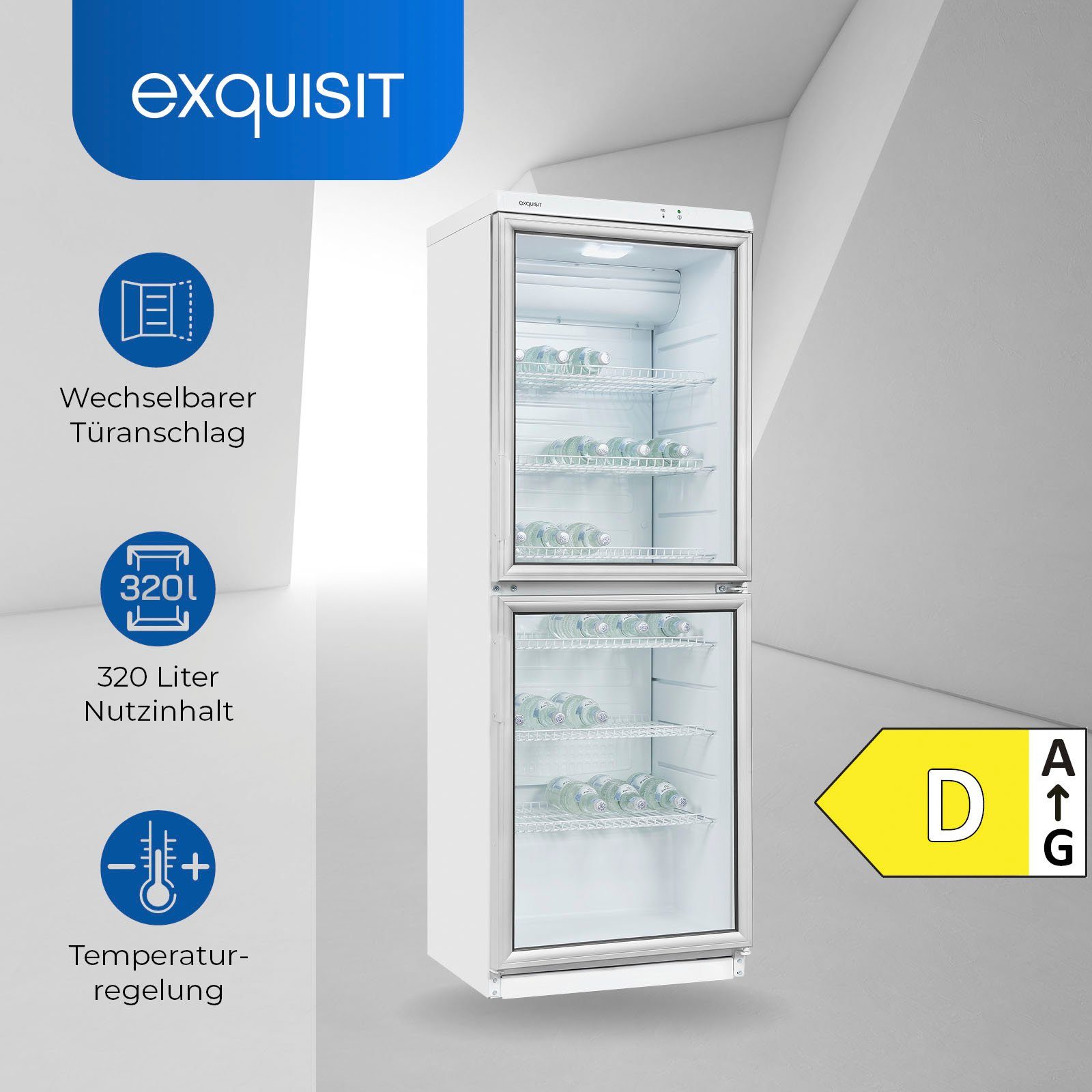 exquisit Getränkekühlschrank GKS350-2-GT-280D weiss, 173 cm hoch, 60 cm breit