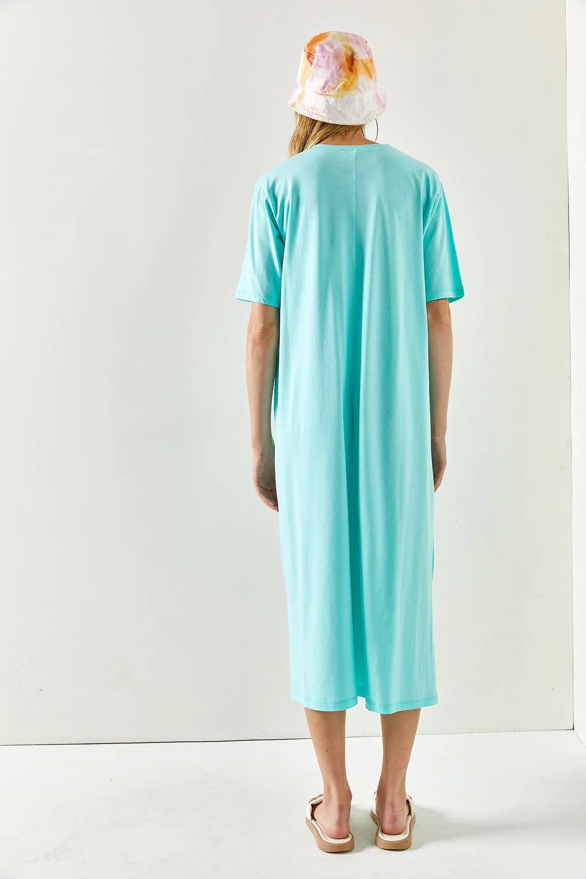 Olalook  Mintgrünes Oversize-Baumwollkleid für Damen mit Seitenschlitzen ELB-19001880