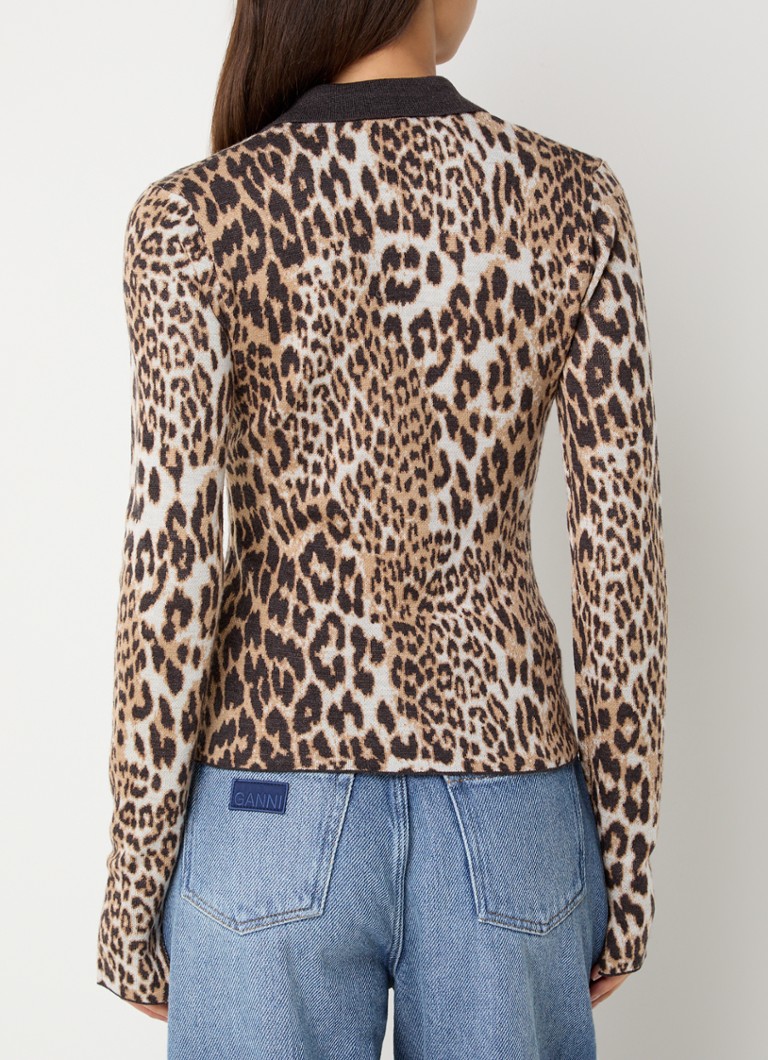 Ganni Fine-knit merino wool sweater with leopard print