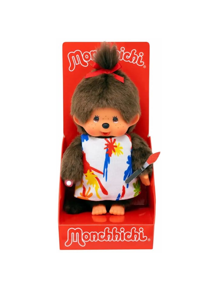 Monchhichi Mädchen im Malerin-Kleid mit Zopf | 20 cm Monchhichi Puppe | Fashion günstig kaufen onesize
