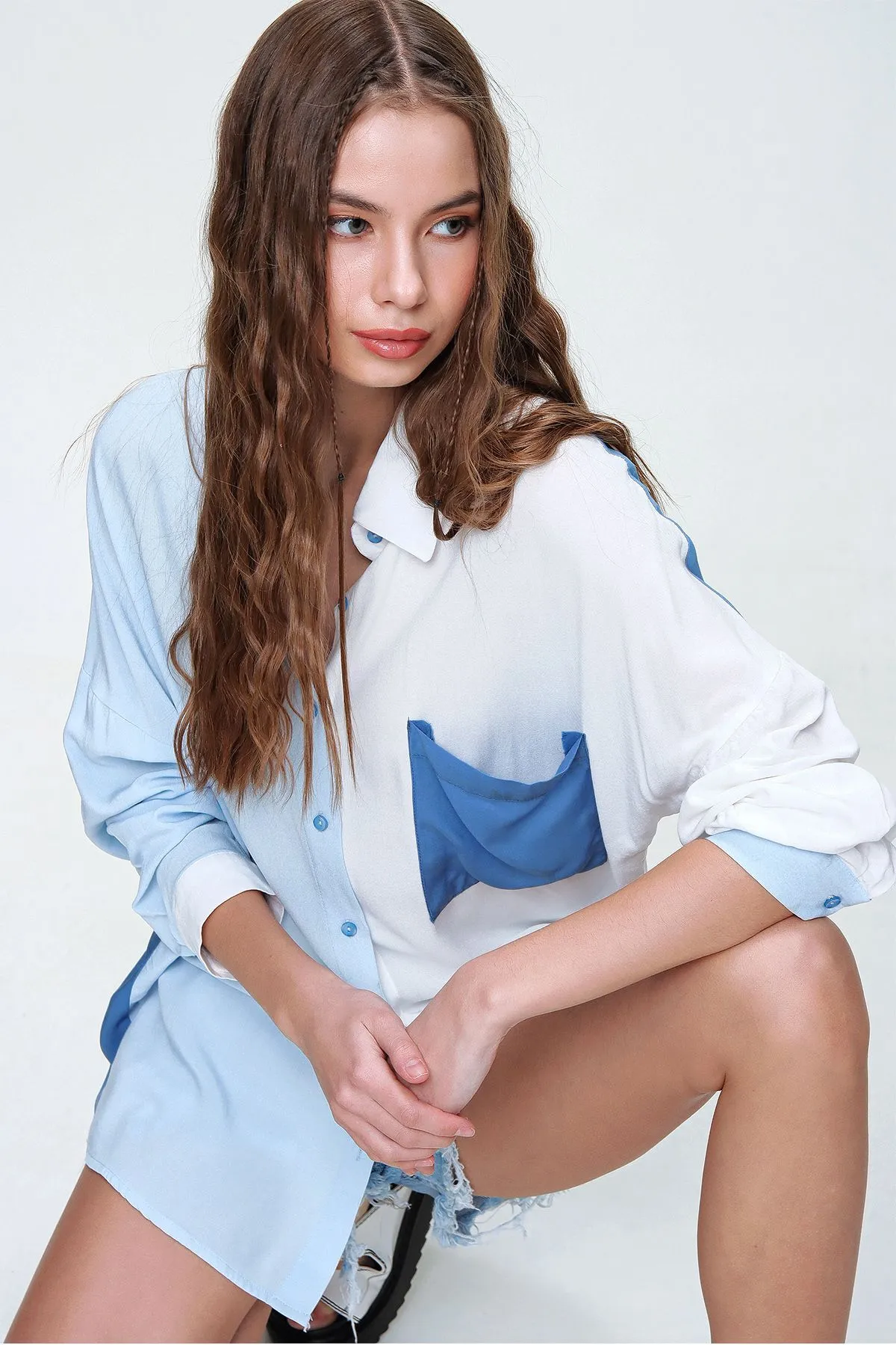 Trend Alaçatı Stili  Hemd - Blau - Regular Fit
