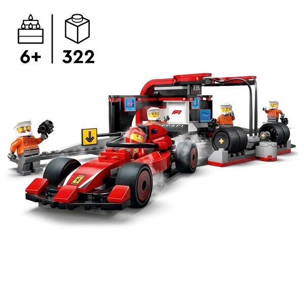 LEGO City 60443 F1 Pittkiállás és boxkiállás személyzete Ferrari autóval