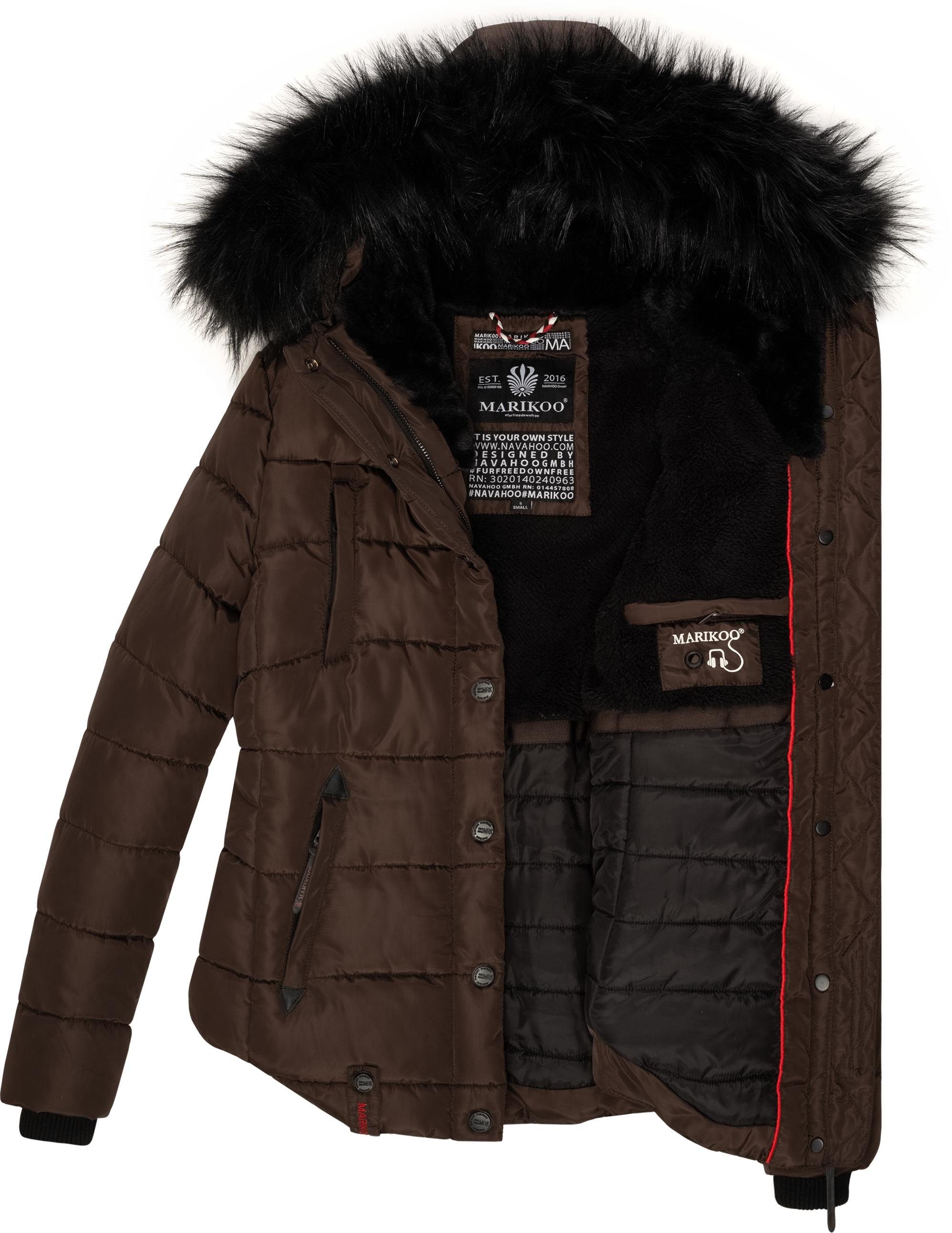 Marikoo Steppjacke Lotusblüte hochwertige Winter Jacke mit edler Kunstpelz Kapuze