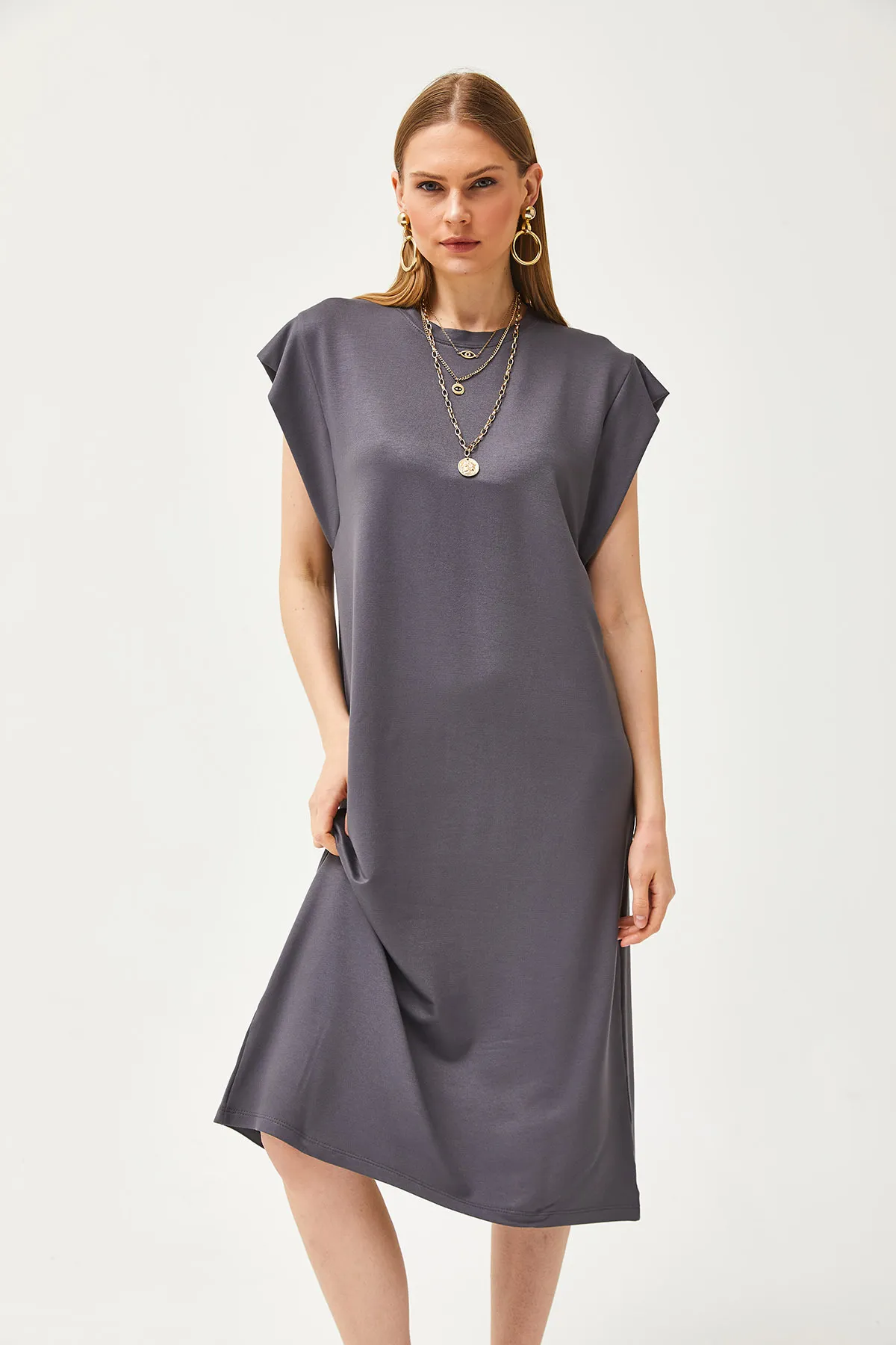 Olalook  Damen Geräuchertes Unterarmstück Rückenschlitz Kristall Kleid ELB-19002085