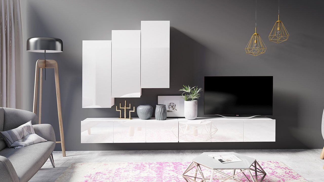 Mirjan24 Wohnwand Calabrini XX, (5er-Set, 2x TV-Lowboard, 3x Hängeschrank), ohne Griffe