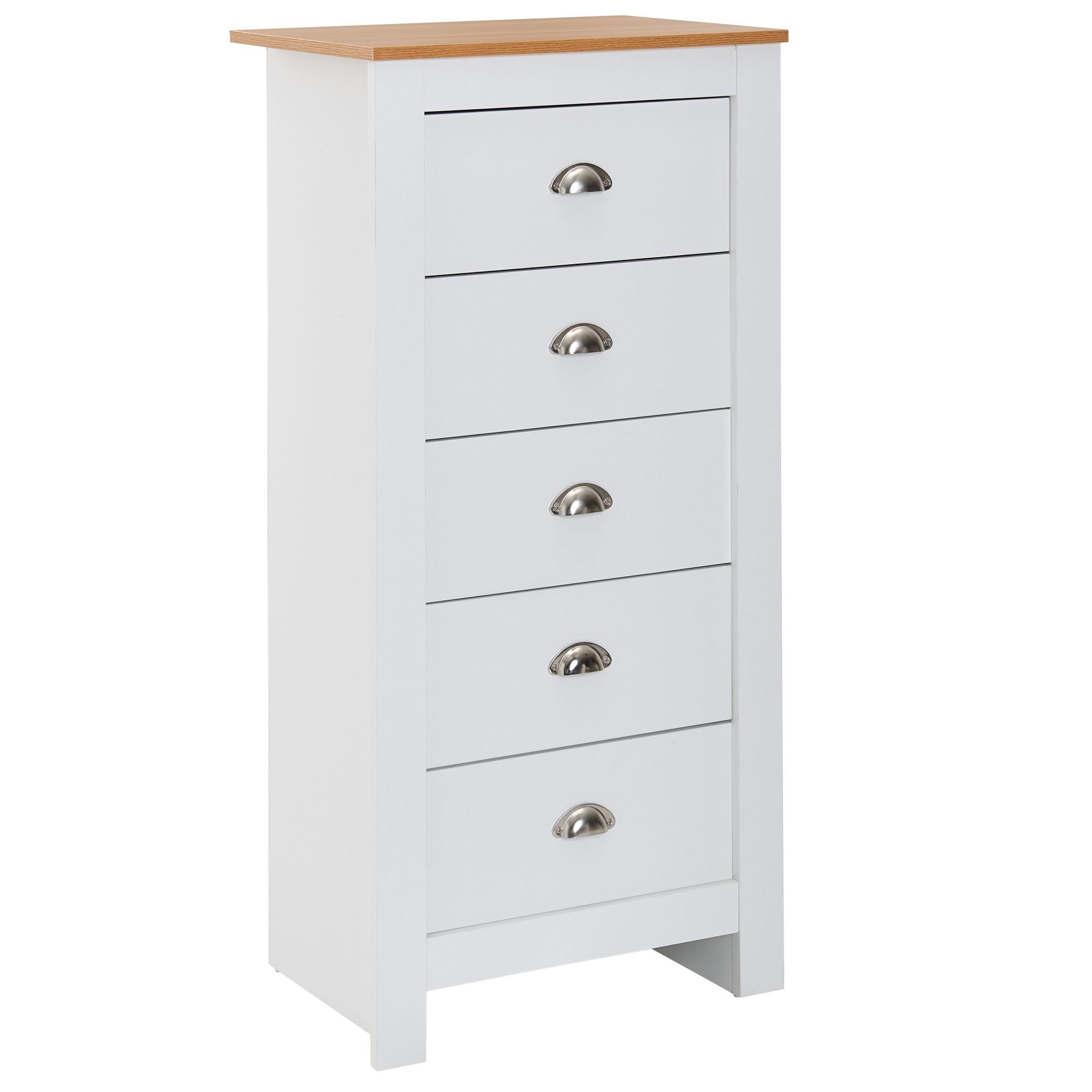 FINEBUY Kommode FB71920 (5 Schubladen 53x114x39 cm Sideboard Weiß / Eiche), Design Anrichte Modern, Schubladenkommode Hoch