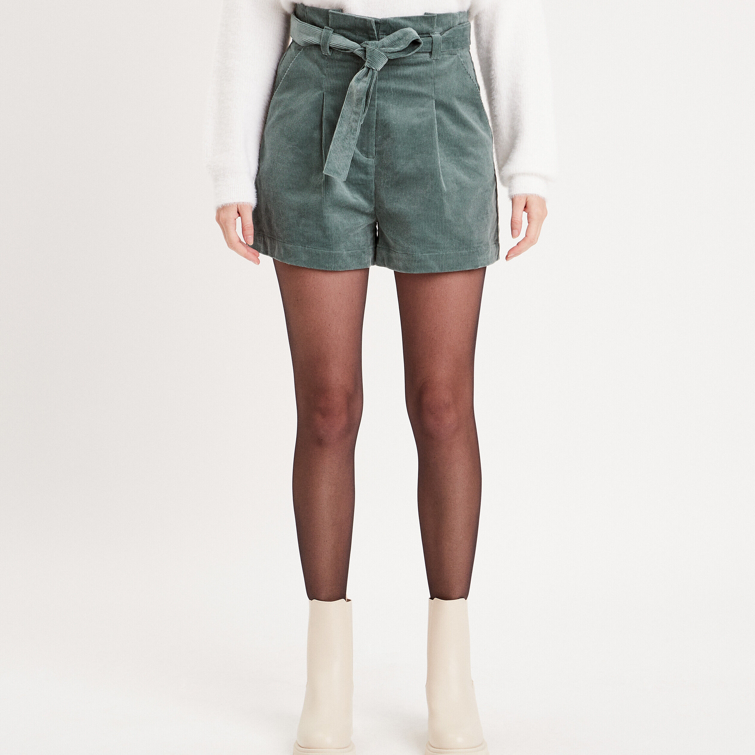 Short paperbag velours vert foncé femme | Cache Cache
