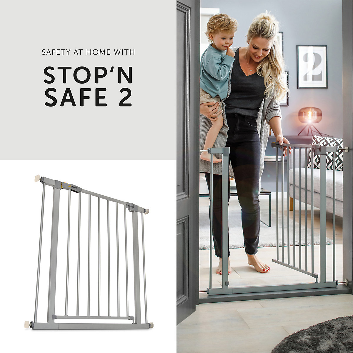 Tür-und Treppenschutzgitter Stop N Safe 2, 84 - 89cm inkl. 9cm Verlängerung, silber