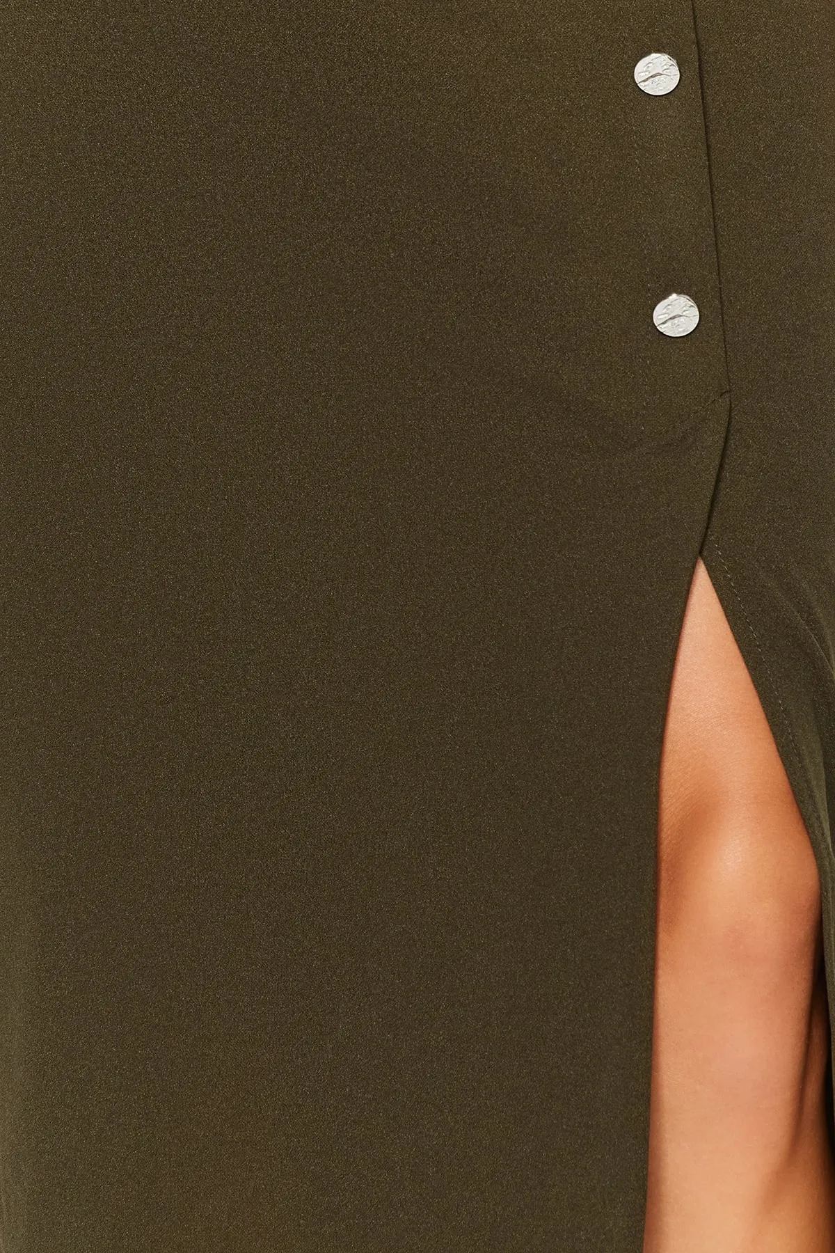 Trendyol Collection  Khakifarbener Maxi-Bleistiftrock aus Crêpe-Strick mit Knopfleiste TWOSS23ET00320