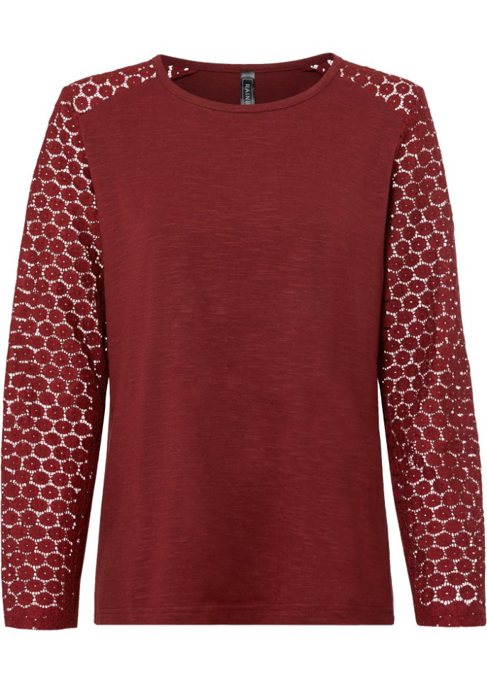 Shirt aus Flammgarn mit Ärmeln aus Spitze