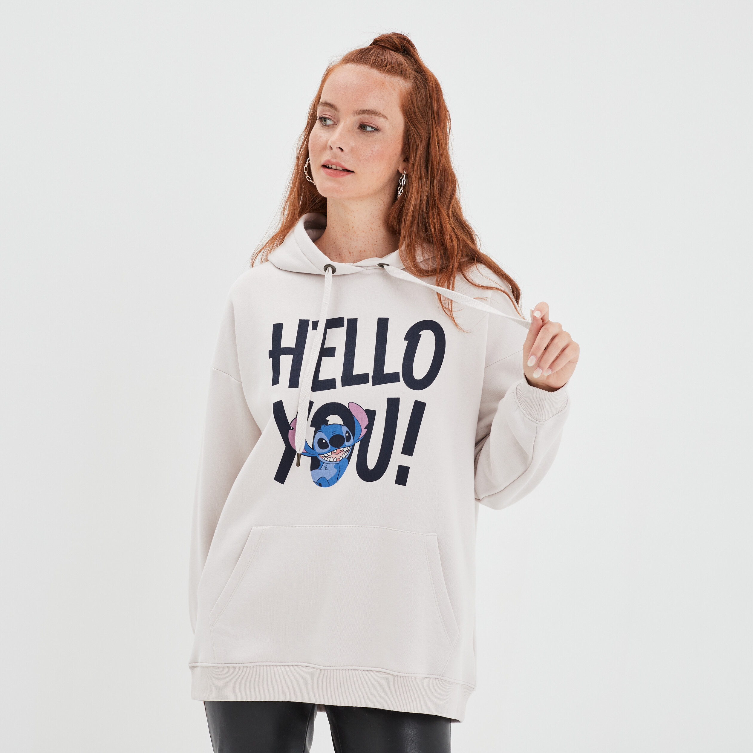 Sweat à capuche hoodie 1 poche Stitch sable femme | La Halle