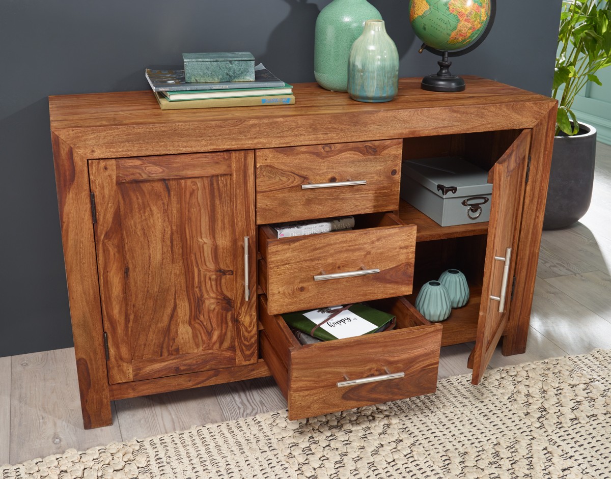 Wohnling Sheesham Massiv Sideboard 118,5 x 40 cm montiert - Massivholz