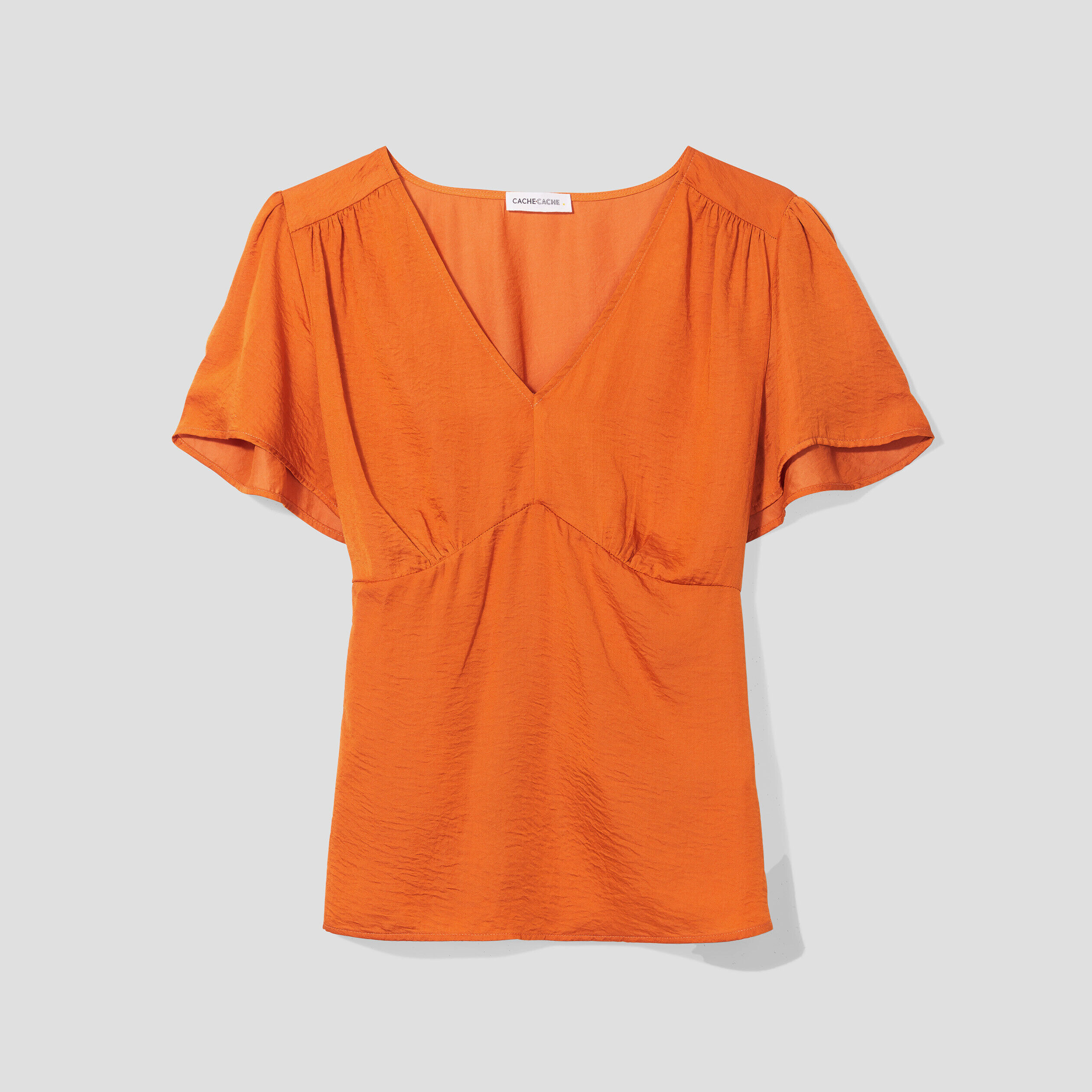 Blouse manches courtes satin orange femme | Cache Cache