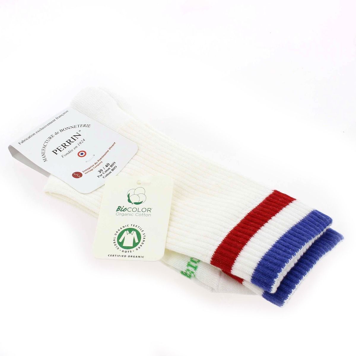 Perrin  Chaussettes de sport pur coton bio - Blanc