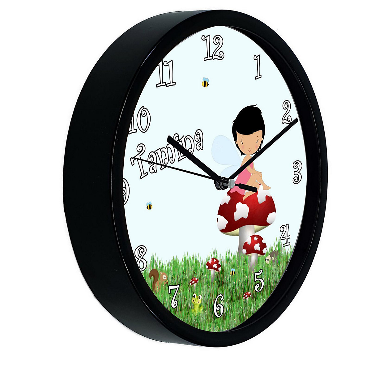 Kinder Wanduhr laufruhig personalisiert mit Name Waldfee