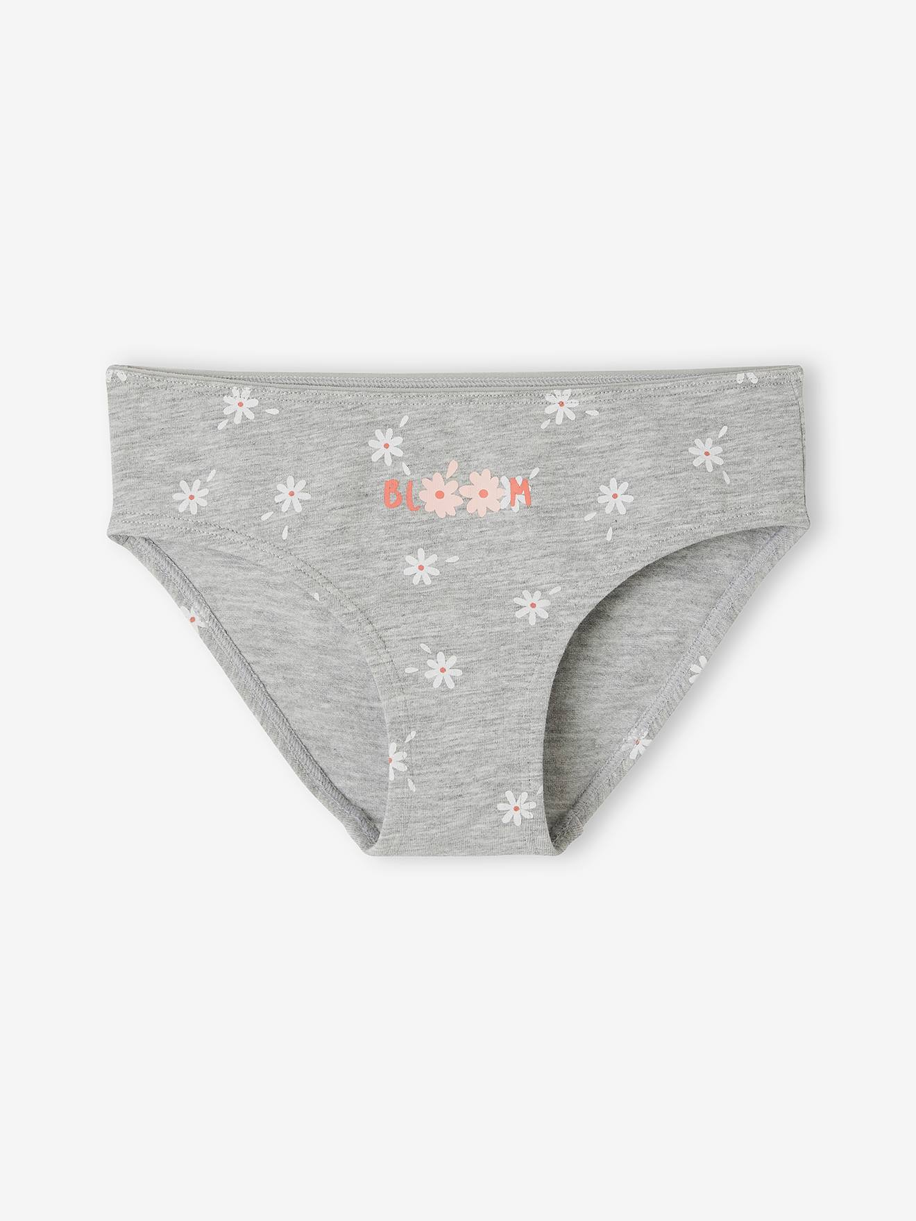 Lot de 5 culottes fille marguerites gris chiné