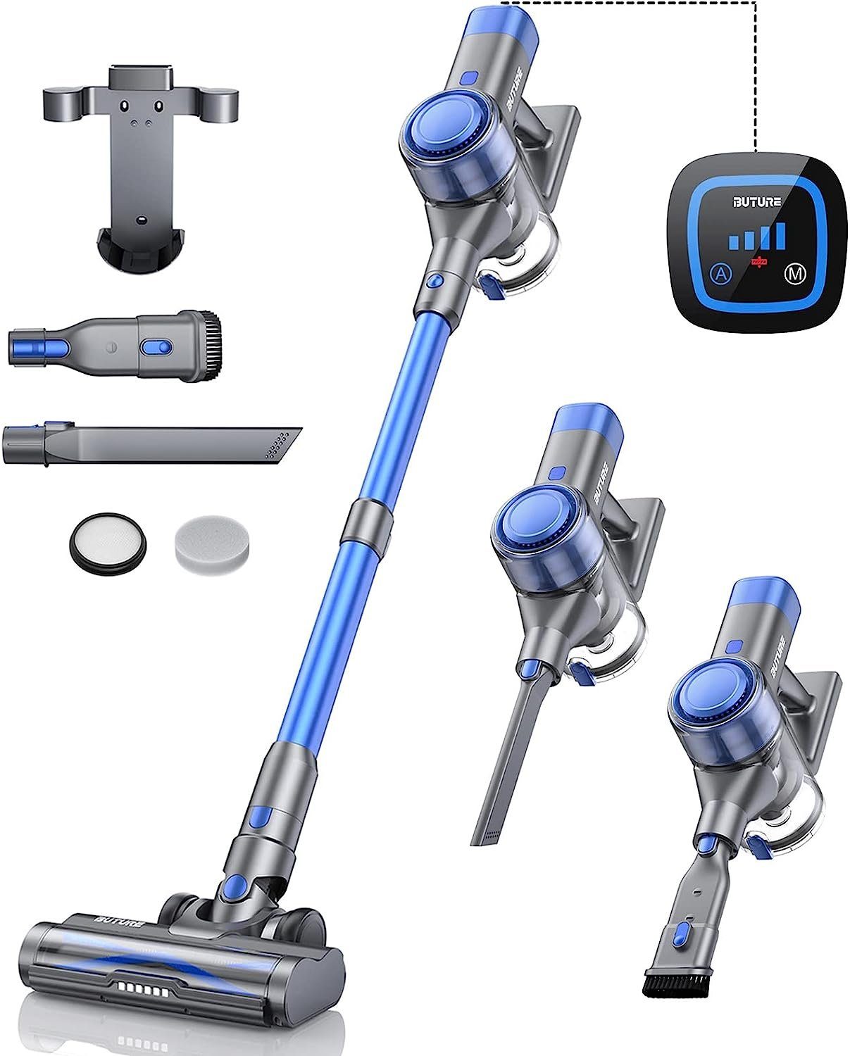 Laresar Akku-Hand-und Stielstaubsauger, Akku Staubsauger 450W/33000pa,Staubsauger Kabellos bis zu 55 Min. Laufzeit,Kabelloser Staubsauger,Touchscreen