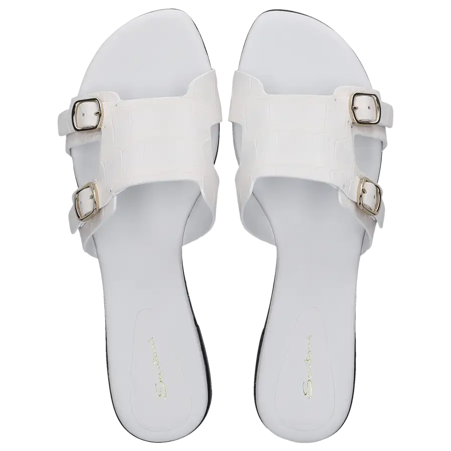Santoni - Pantoletten 70076 Krokodilleder - weiß