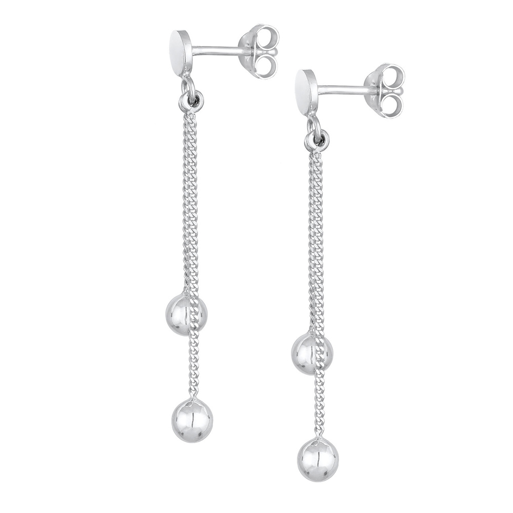 Elli Elli Boucles d'Oreilles Stecker Plättchen Kugel Kette Geo Style 925 Silber Boucles d'oreilles