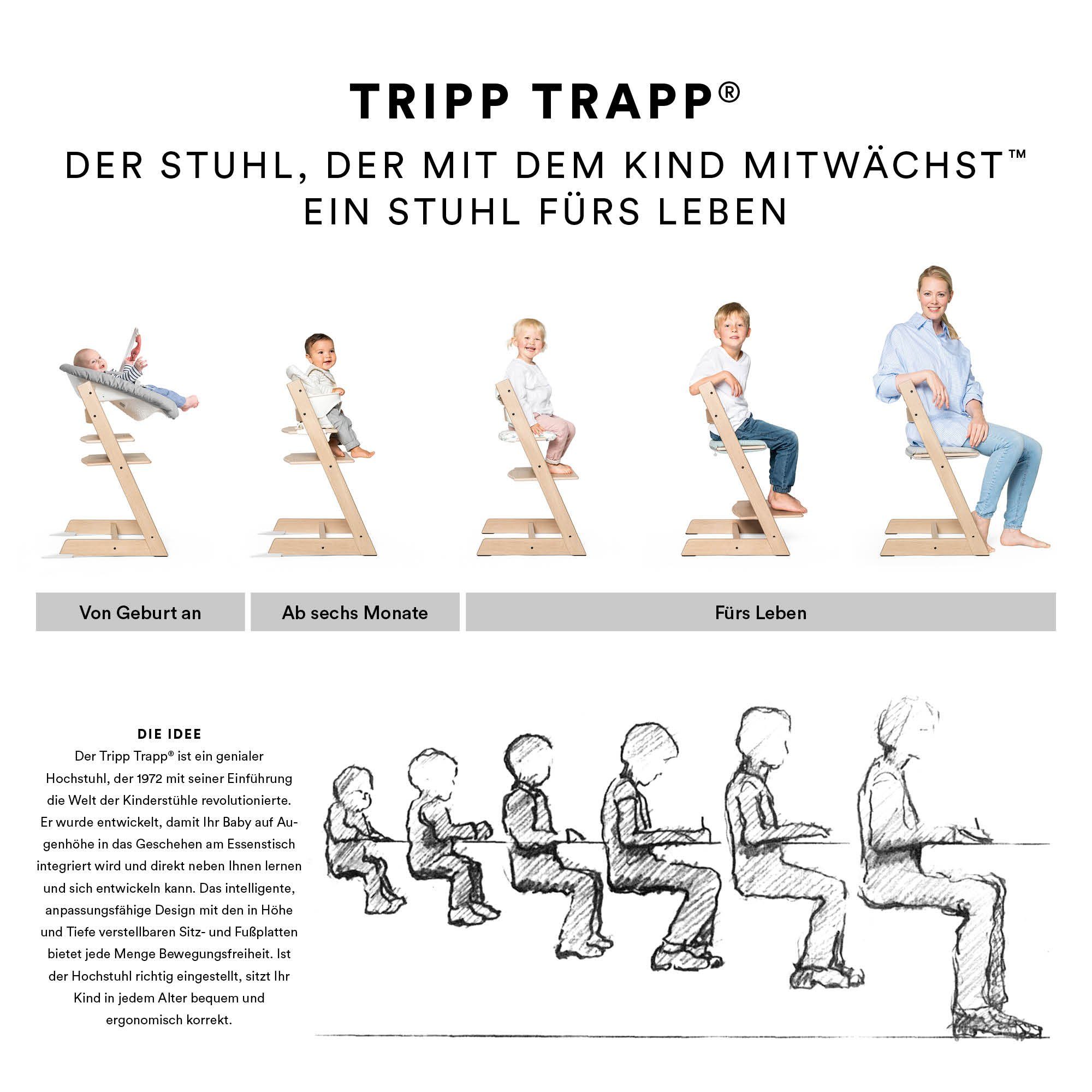 Stokke Hochstuhl TRIPP TRAPP Kinderhochstuhl, verstellbarer und mitwachsender Hochstuhl, Lebenslanger Begleiter am Esstisch, von Geburt an bis ins Erwachsenenalter