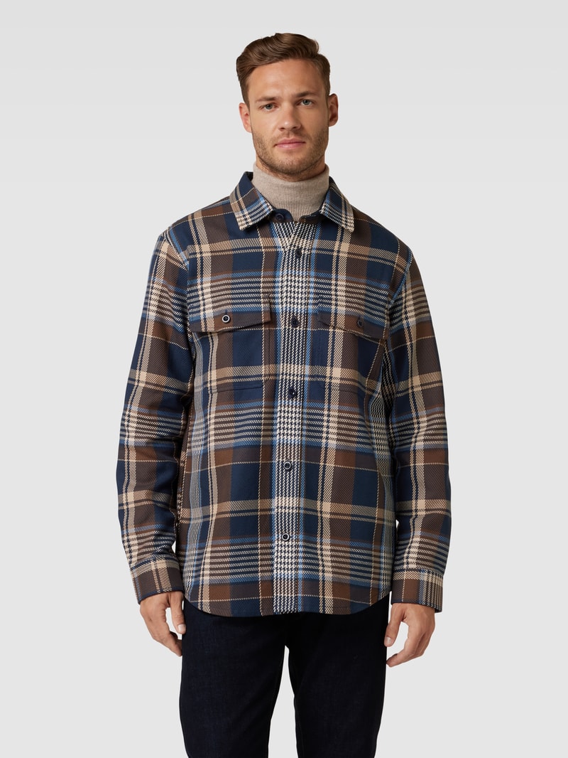 Overshirt mit Karomuster Modell 'Twill' in marineblau
