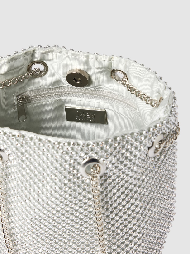 Bucket-Bag mit Allover-Strasssteinbesatz in silber