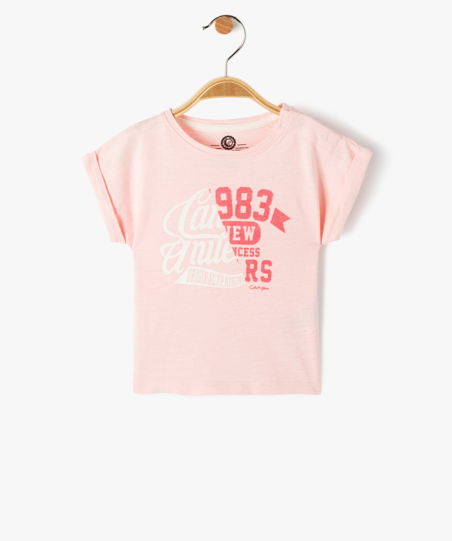 Tee-shirt bébé fille avec inscription pailletée - Camps U... rose | GEMO