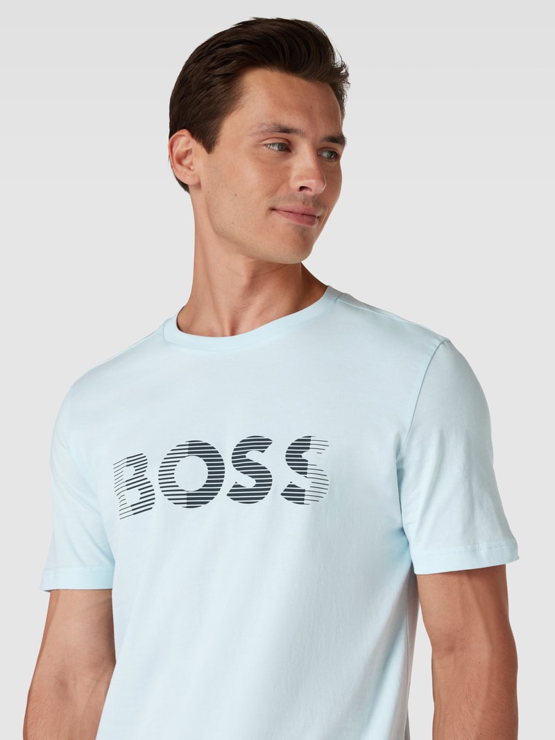 T-Shirt mit Label-Print in hellblau meliert
