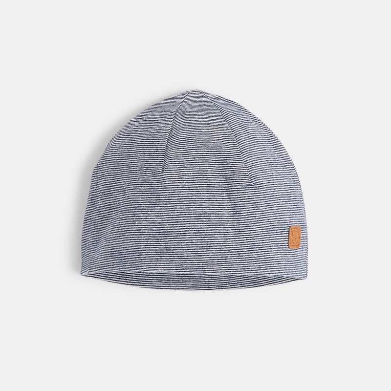 Bonnet fines rayures bleu bébé garçon