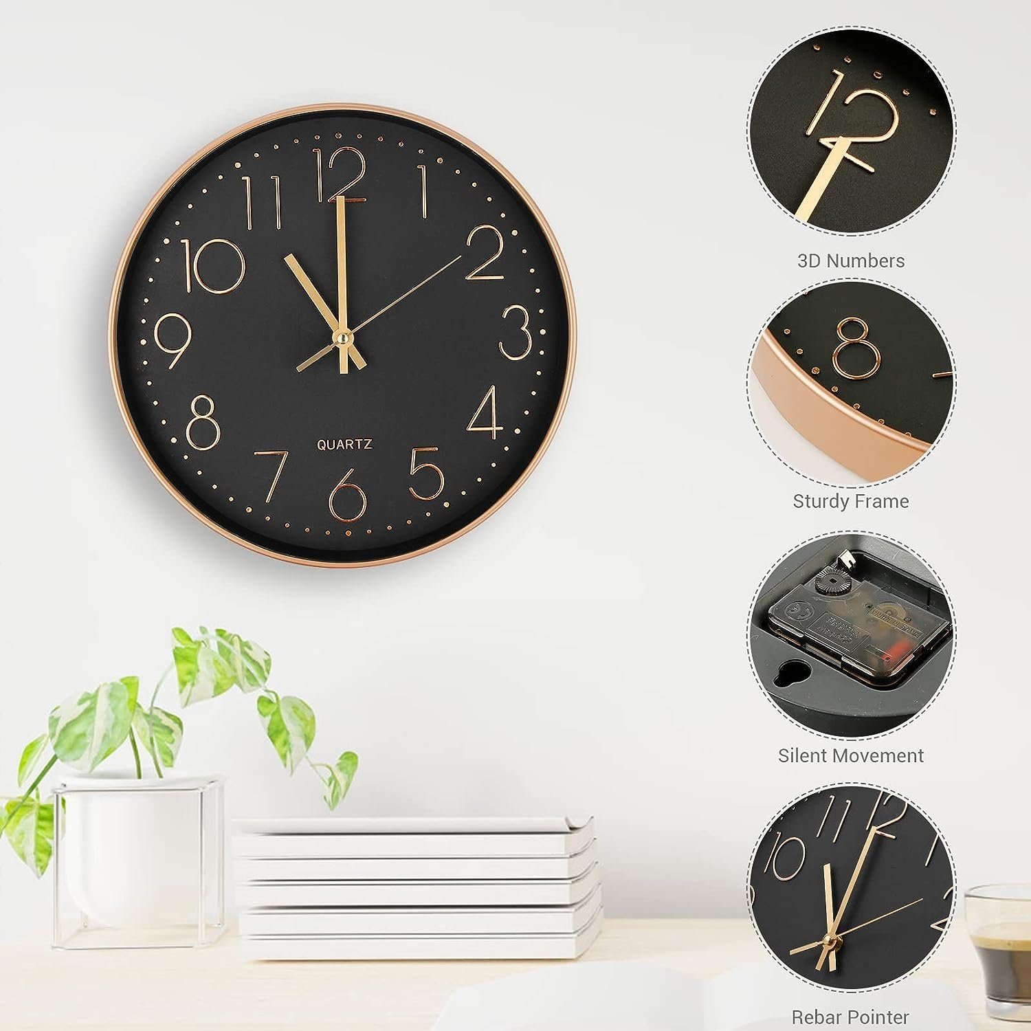 Blusmart Wanduhr 30cm Stille Wanduhr Anti-Ticken (Modern Wanduhr Quarz Lautlos Wanduhr)