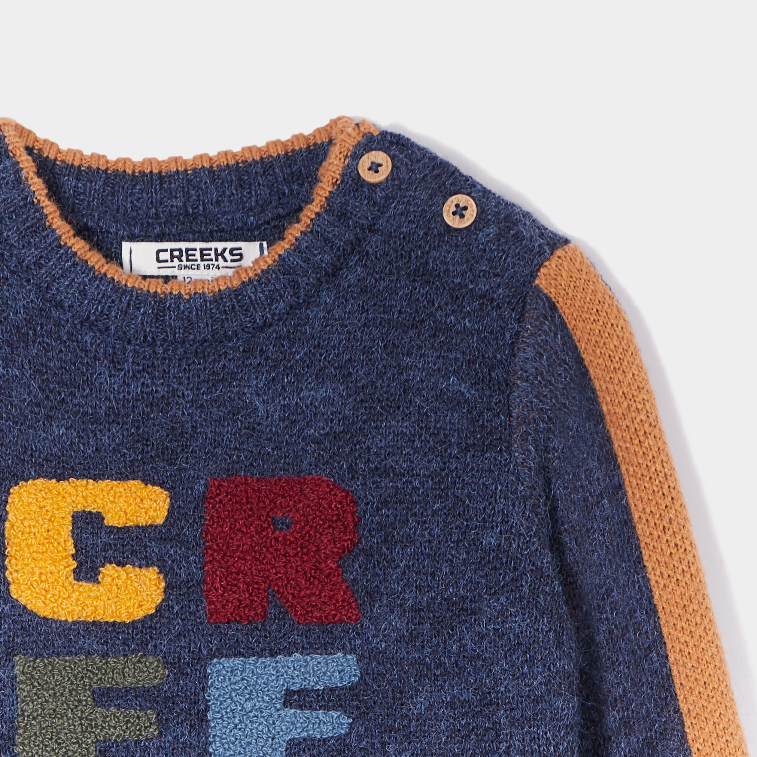 Pull col rond boutonné à l'épaule Creeks bleu marine bébé garçon | La Halle