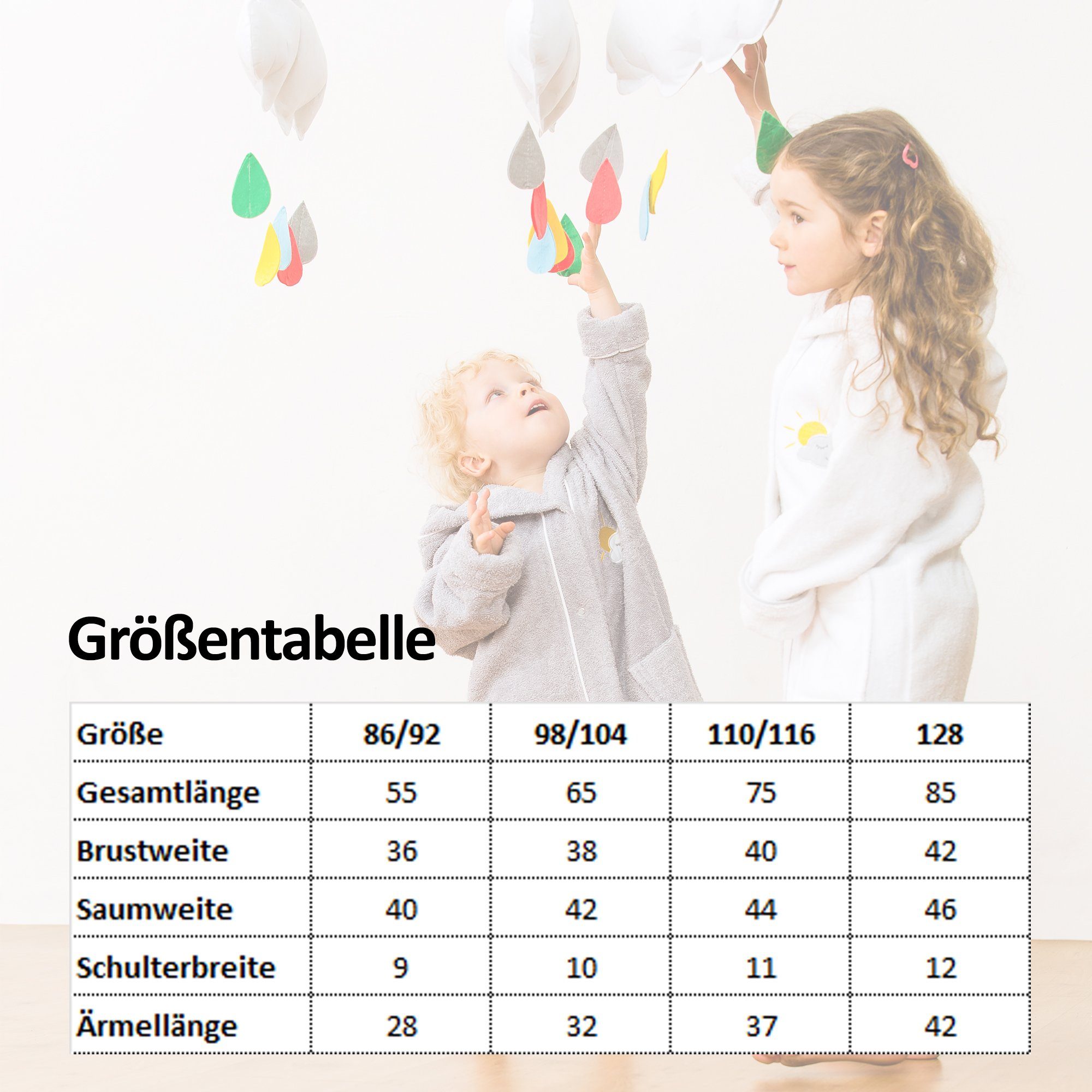Smithy Kinderbademantel Regenbogen/Wolke, Frottee, Kapuze, Knöpfe, made in Europe